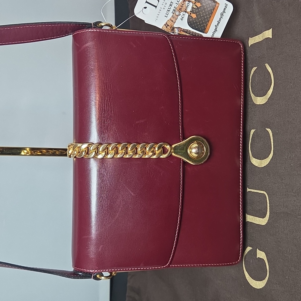 Gucci Boutique 1970s RARE  Bordeaux Leather 2way Bag Very limited Production - Picture 6 of 17